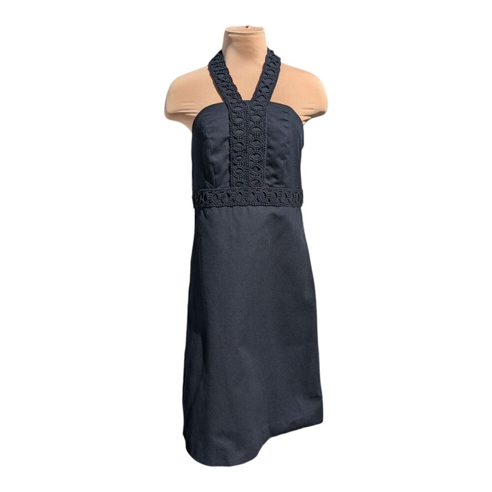 Merona Dress women's size 6 black sleeveless Halter side zip below knee length